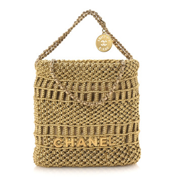 CHANEL Metallic Calfskin Macrame Mini Chanel 22 Gold