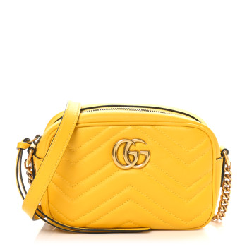 GUCCI Calfskin Matelasse Mini GG Marmont Chain Shoulder Bag Stone Topaz