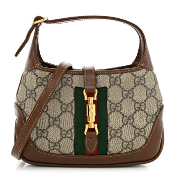 GUCCI GG Supreme Monogram Azalea Calfskin Web Mini Jackie 1961 Hobo Beige Ebony Brown Sugar