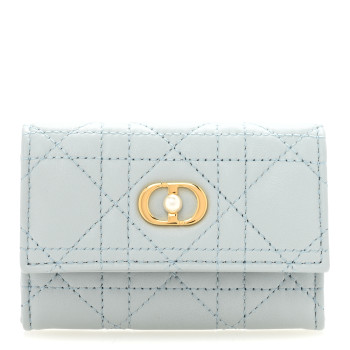 CHRISTIAN DIOR Lambskin Cannage Jolie Glycine Wallet Placid Blue