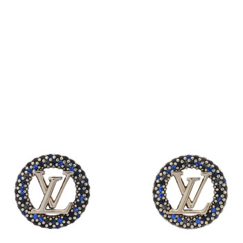 LOUIS VUITTON Metal Crystal Louise Tresor Earrings Gold Blue
