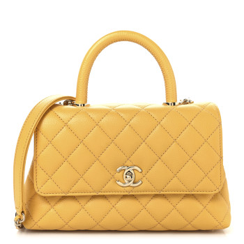 CHANEL Caviar Lizard Embossed Quilted Mini Coco Handle Flap Yellow