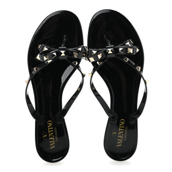 VALENTINO GARAVANI PVC Jelly Rockstud Bow Thong Sandals 41 Black