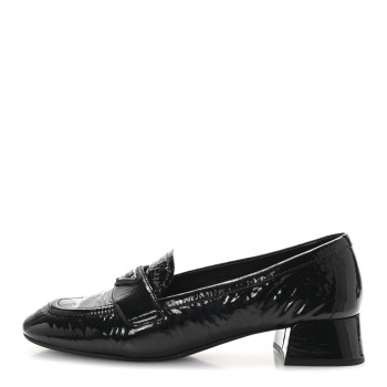 PRADA Naplak Metal Triangle Logo 30mm Loafer Pumps 38 Black