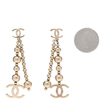 CHANEL Metal CC Bead Drop Earrings Gold