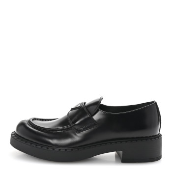 PRADA Spazzolato Metal Triangle Logo 50mm Loafers 40.5 Black