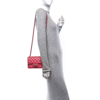 CHANEL Lambskin Quilted Mini Square Flap Dark Pink