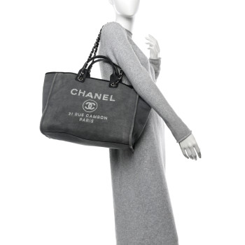 CHANEL Canvas Large Deauville Tote Grey