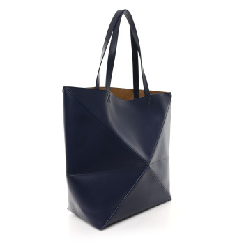 LOEWE Shiny Calfskin Large Puzzle Fold Tote Abyss Blue