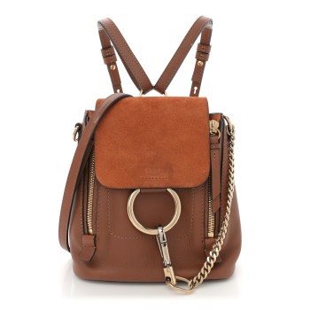 CHLOE Suede Calfskin Mini Faye Backpack Tan