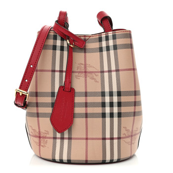 BURBERRY Haymarket Check Colours Small Lorne Bucket Crossbody Poppy Red