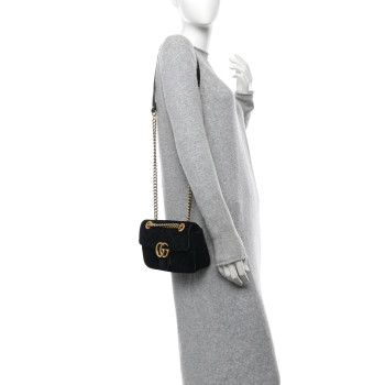 GUCCI Velvet Matelasse Mini GG Marmont Shoulder Bag Black