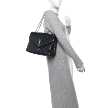 SAINT LAURENT Calfskin Y Quilted Monogram Medium Loulou Chain Satchel Black