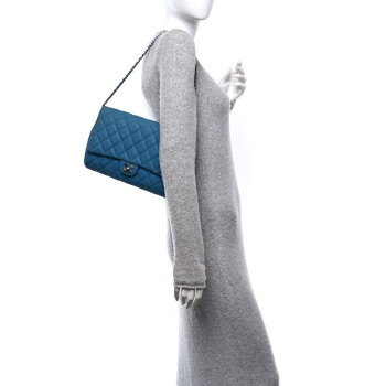 CHANEL Iridescent Caviar Quilted Clutch With Chain Flap Blue