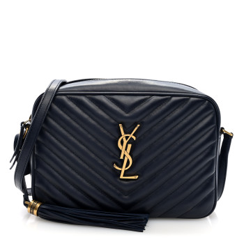 SAINT LAURENT Calfskin Matelasse Monogram Lou Camera Bag Navy