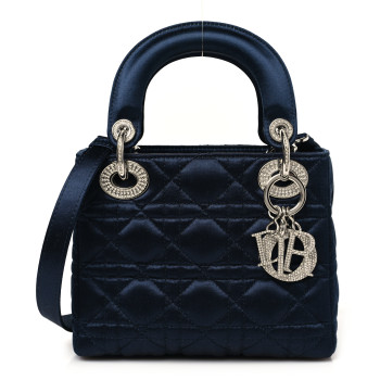 CHRISTIAN DIOR Satin Crystal Cannage Mini Lady Dior Navy