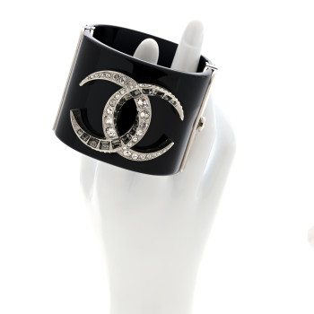 CHANEL Resin Baguette Crystal Dubai CC Cuff Bracelet Black Silver