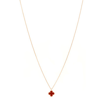 VAN CLEEF & ARPELS 18K Rose Gold Carnelian Sweet Alhambra Pendant Necklace