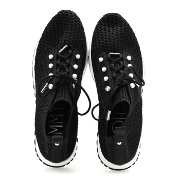 JIMMY CHOO Veles Knit Pearly Lace Up Sneaker 40 Black