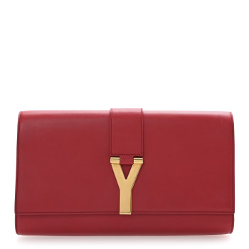 SAINT LAURENT Calfskin Classic Y Ligne Clutch Red