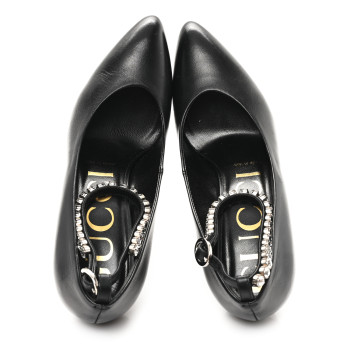 GUCCI Malaga Kid Crystal Pumps 37 Black