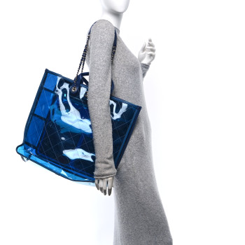 CHANEL Lambskin PVC Quilted Large Coco Splash Shopping Bag Blue Dark Blue