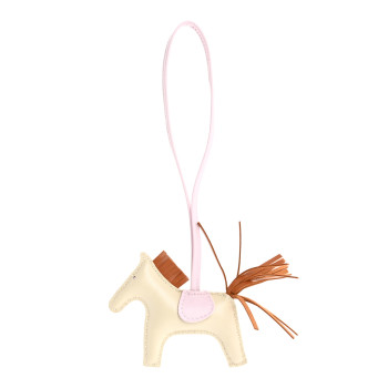 HERMES Milo Lambskin Grigri Rodeo Horse Bag Charm PM Craie Mauve Pale Gold