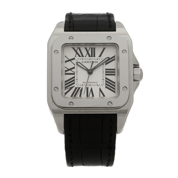 CARTIER Stainless Steel Alligator 33mm Santos 100 Automatic Watch