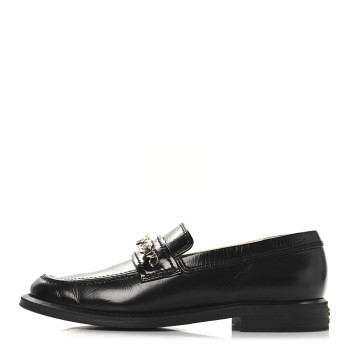 CHANEL Calfskin Enamel Charms Mocassin Loafers 38 Black