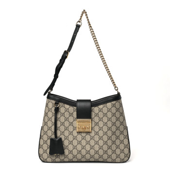 GUCCI GG Supreme Monogram Medium Padlock Shoulder Bag Black