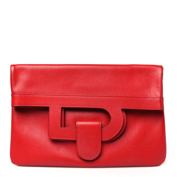 DELVAUX Grained Calfskin PM Ancre Clutch Rouge