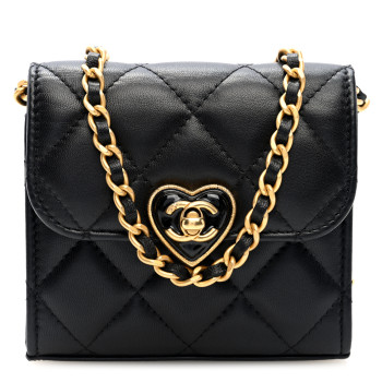 CHANEL Lambskin Plexiglass Quilted Coco Love Clutch With Chain Black