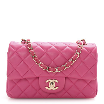CHANEL Lambskin Quilted Mini Rectangular Flap Fuchsia