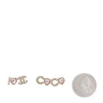 CHANEL Metal Strass I Love Coco Heart Earrings Gold Pink