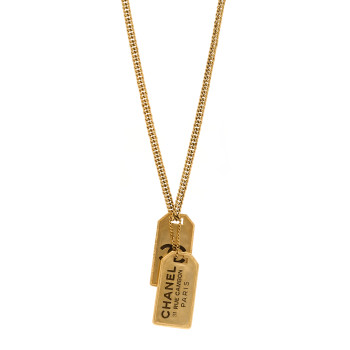 CHANEL ID Dog Tag Charm Necklace Gold