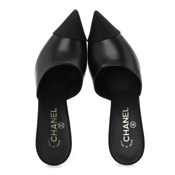 CHANEL Goatskin Grosgrain Cap Toe Pearl Mule 39 Black