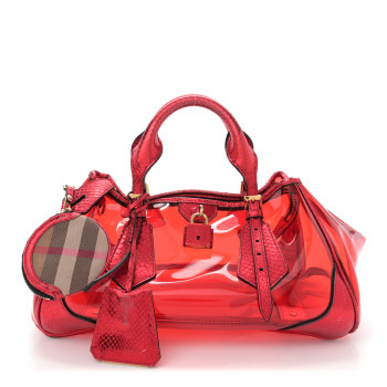 BURBERRY Vinyl Metallic Watersnake Blaze Satchel Red