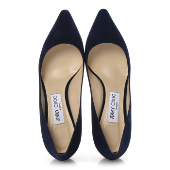 JIMMY CHOO Suede Pointy Toe Romy 60 Pumps 38.5 Navy