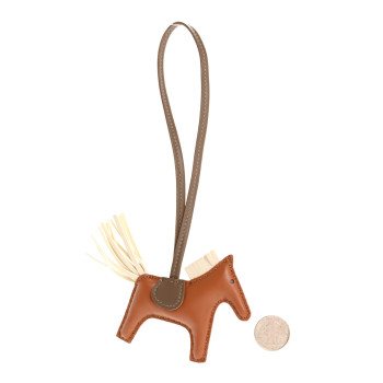 HERMES Milo Lambskin Grigri Rodeo Horse Bag Charm PM Gold Craie Etoupe