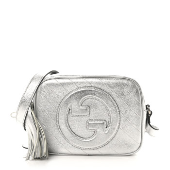 GUCCI Metallic Sakai Be Green Calfskin Diagonal Stitched Small Blondie Shoulder Bag Silver
