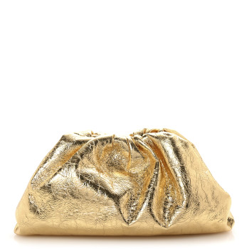 BOTTEGA VENETA Metallic Crinkled Lambskin The Pouch Oversized Clutch Oro