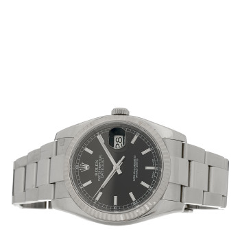ROLEX Stainless Steel 18K White Gold 36mm Oyster Perpetual Datejust Watch Black 116234