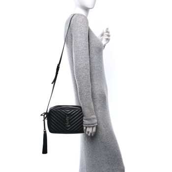 SAINT LAURENT Calfskin Matelasse Monogram Lou Camera Bag Black
