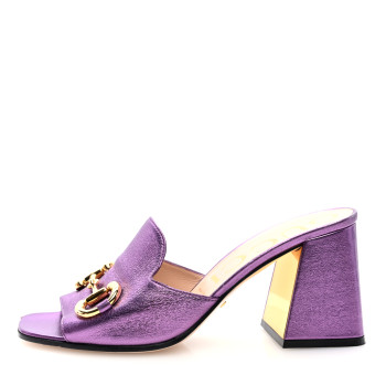 GUCCI Metallic Nappa Horsebit 75mm Slide Sandals 39 Violet