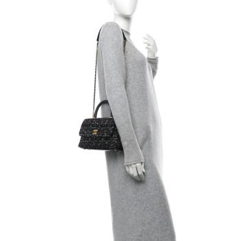 CHANEL Tweed Sequin Mini Coco Handle Flap Black