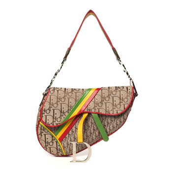 CHRISTIAN DIOR Monogram Rasta Saddle Bag Beige