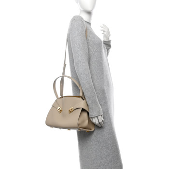 SALVATORE FERRAGAMO Calfskin Medium Hug Bag Stone Burnt Orcher