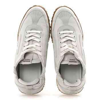 HERMES Nappa Suede Goatskin Jet Sneakers 38 White