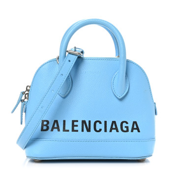 BALENCIAGA Signature Grained Calfskin Logo XXS Ville Top Handle Bag Baby Blue Black