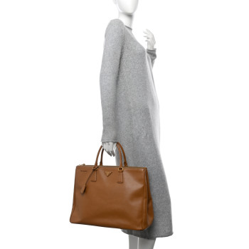 PRADA Saffiano Extra Large Galleria Double Zip Tote Caramel